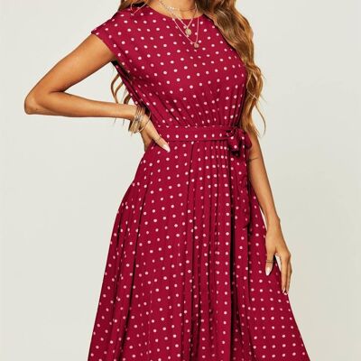 Polka Dot Sleeveless Pleated Midi Dress In Red