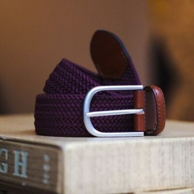 Braided elastic belt - Bordeaux