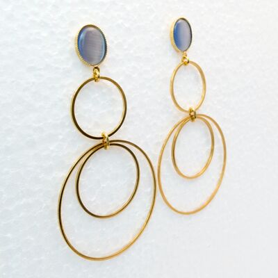 Ear studs, gold-plated, blue-gray (350.1)