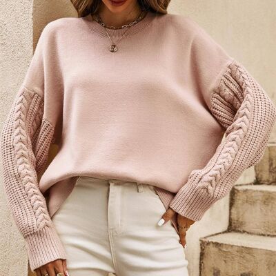 Relaxed Cable Sleeve Knit Jumper Top In Camel