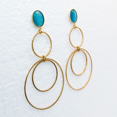 Clous d'oreilles, plaqué or, turquoise (350.3)
