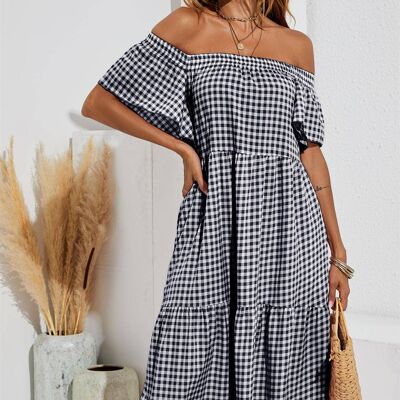 Relaxed Off Shoulder Bardot Frill Midi Dress In Black