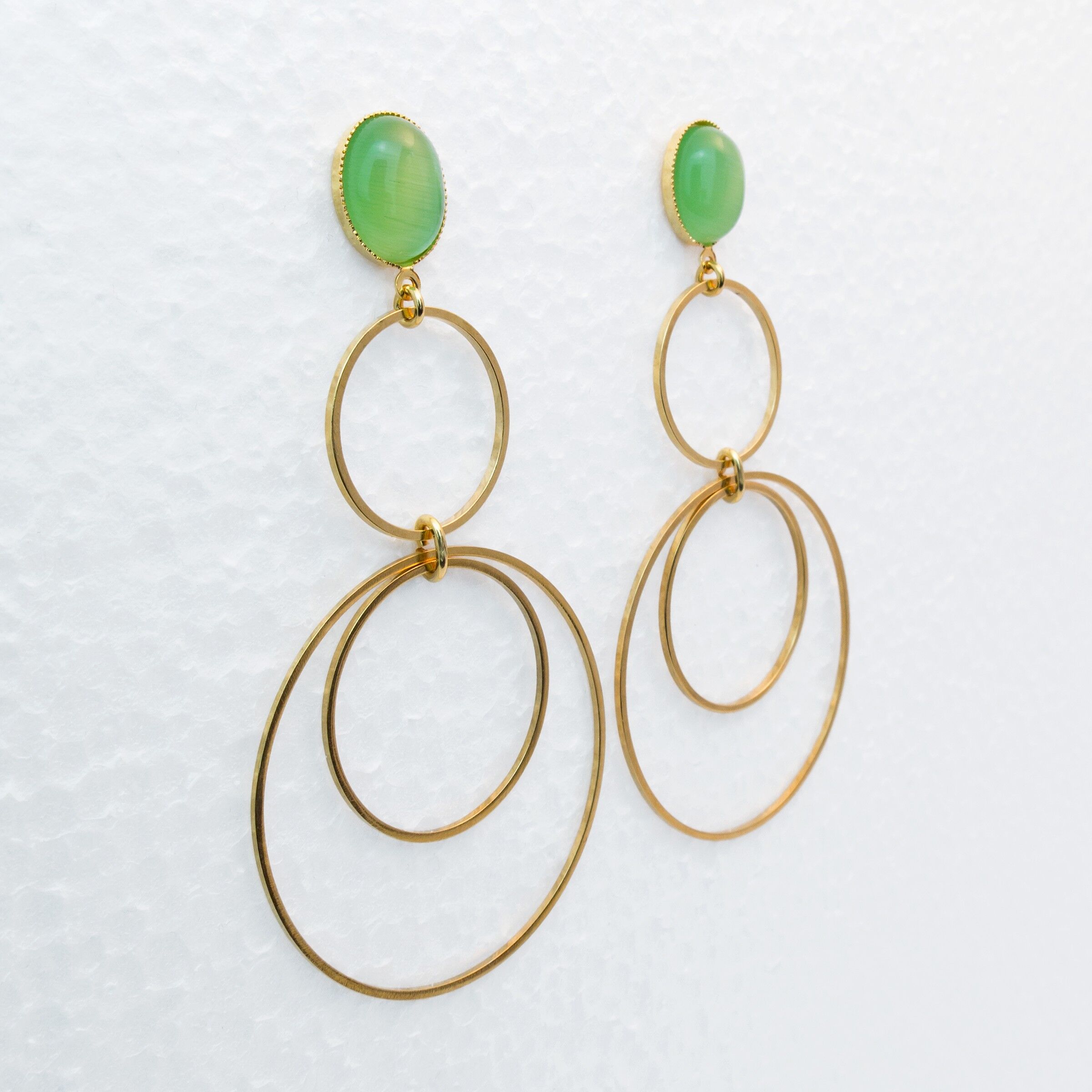 Orecchini a bottone, placcato oro, verde chiaro (350,6)