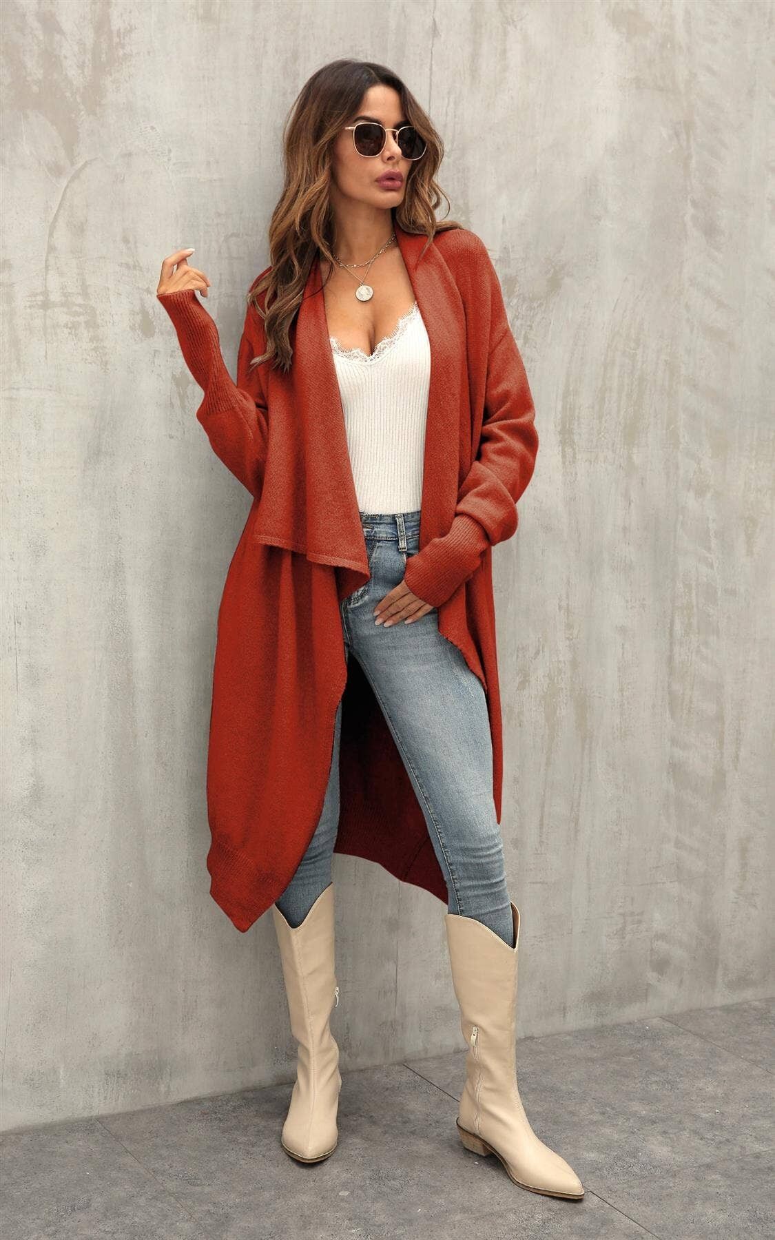 Cardigan oversize con pieghe grosse arancione ruggine