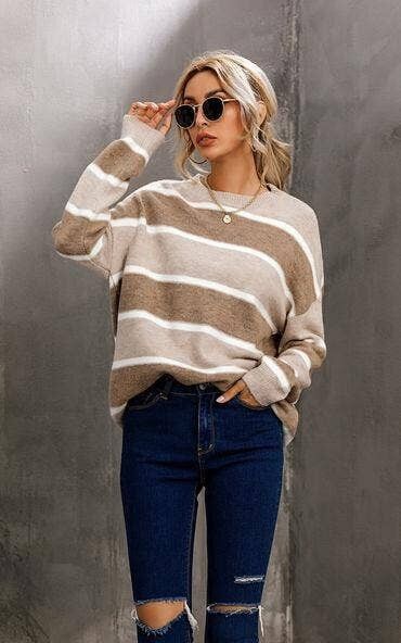 Maglia a righe in bianco e beige