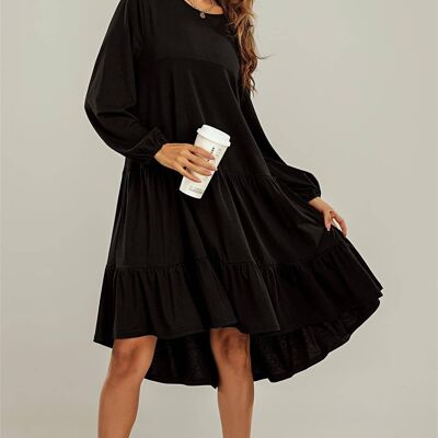 Tiered Crinkle Tunic Midi Dress In Black Loungewear