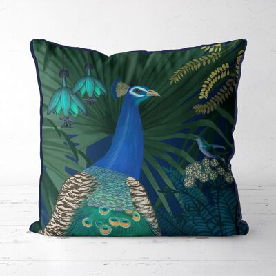 Peacock Garden 2 on Blue, Cushion / Throw Pillow
