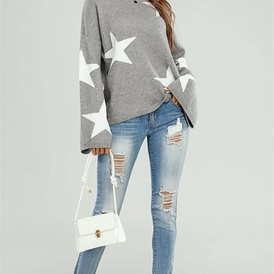 Wide Sleeve Oversized Grey Jumper With White Star