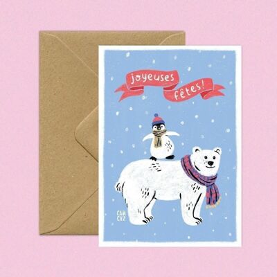 Ours polaire et pingouin 🐻‍❄️🐧 | carte de vœux de Noël