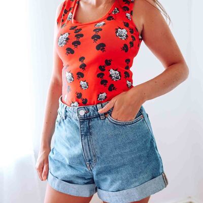 Red Floral Cotton Vest Top