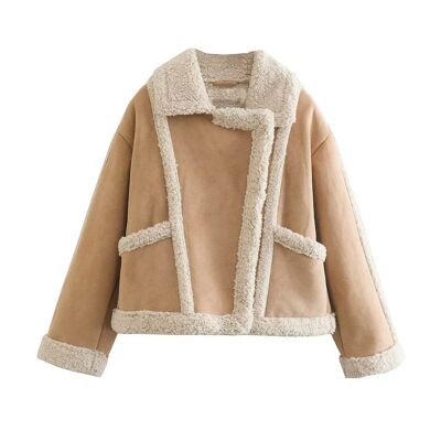 giacca da donna con fodera in peluche | beige | orsacchiotto | giacca da donna | autunno inverno