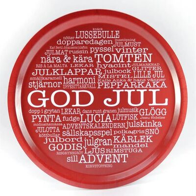 Bandeja de diseño Mellow 31 cm redonda Estampado navideño God Jul rojo