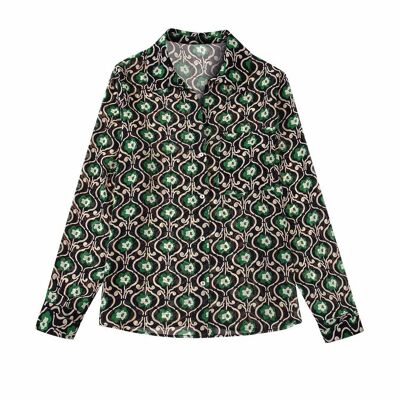 Dames blouse | groen | 100% Polyester | blouse met patroon