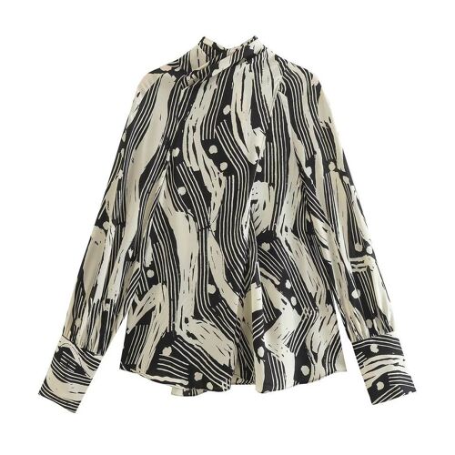 Dames blouse | zwart wit | 100% Polyester | blouse met patroon