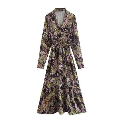 Dames jurk met print | zwart paars | 100% Polyester