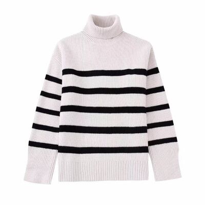 turtleneck striped ladies | black and white | 100% polyester | sweater with stripes