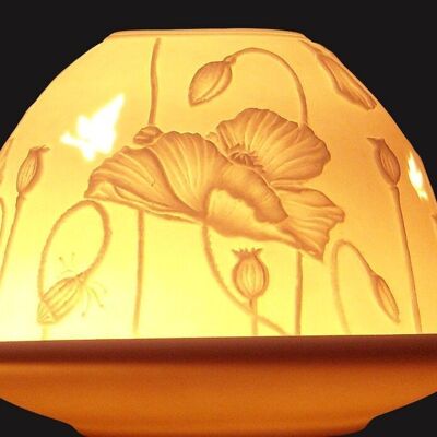 Teelichthalter aus Porzellan mit Mohnblumen - HV873