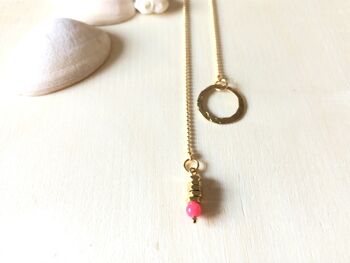 Collier cravate court écrous perle rose Oh la la ! 2