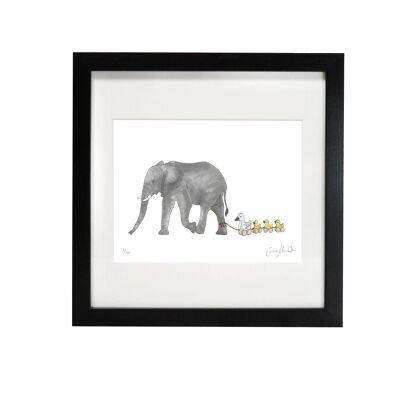 Elefante y patos - Impresión de edición limitada enmarcada