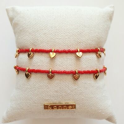 bracelet - heart red beads