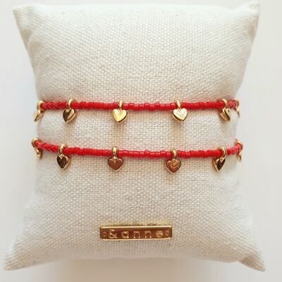 bracelet - heart red beads