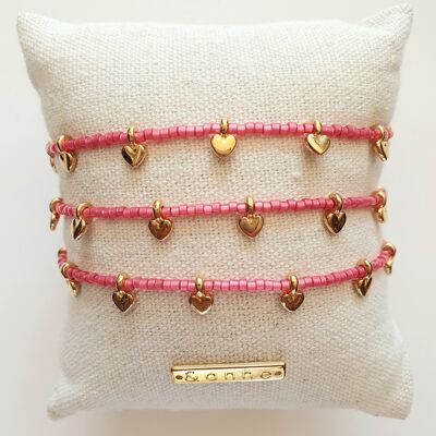 bracelet - heart fuchsia pink beads
