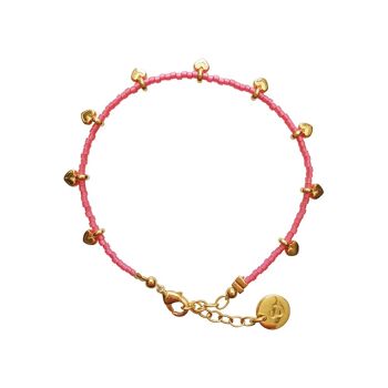 bracelet - perles coeur rose fuchsia 2