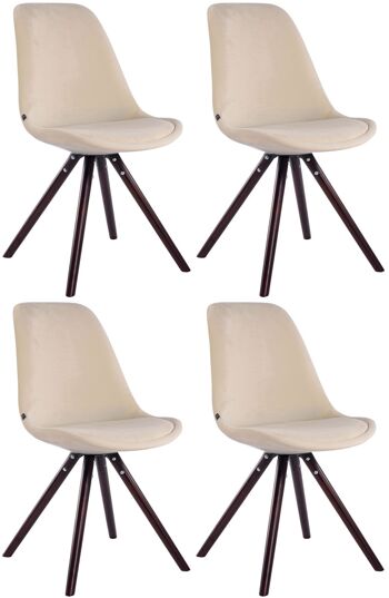 Dorno Lot de 4 chaises de salle à manger Velours Crème 6x56cm 1