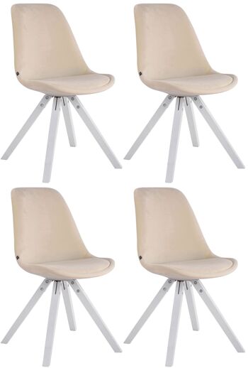 Vermezzo Lot de 4 chaises de salle à manger Velours Crème 6x56cm 1