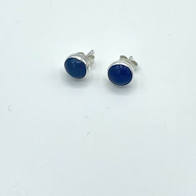 Silver earstud Blue Agaat 8mm