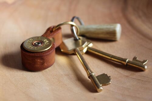Upcycled shotgun cartridge key ring - Light brown