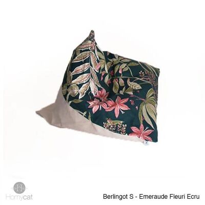 Pouf Berlingot - Taille S - Émeraude fleuri écru