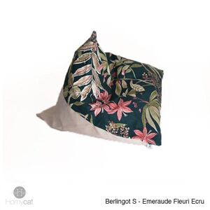 Pouf Berlingot - Taille S - Émeraude fleuri écru