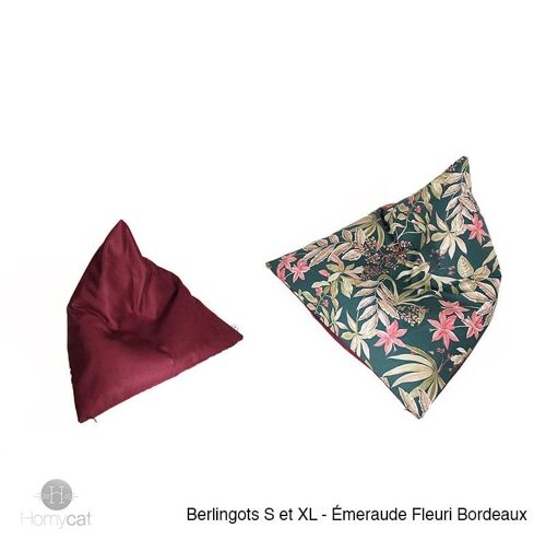 Pouf Berlingot - Taille XL - Émeraude fleuri bordeaux