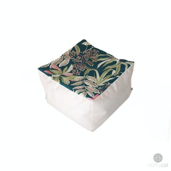 Cube Pouf Émeraude fleuri - S - Émeraude fleuri écru 1
