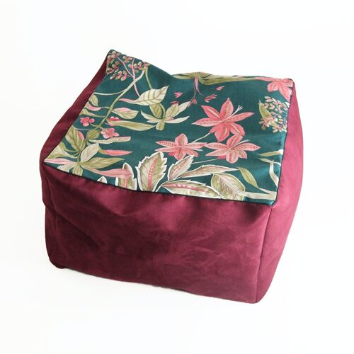 Cube Pouf Émeraude fleuri - S - Émeraude fleuri bordeaux