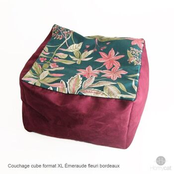 Cube Pouf Émeraude fleuri - XL - Émeraude fleuri bordeaux 1