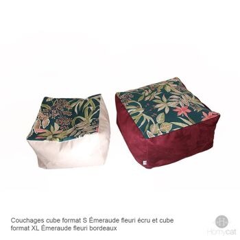 Cube Pouf Émeraude fleuri - XL - Émeraude fleuri bordeaux 2