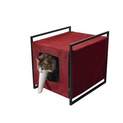 Design toilet house in modular fabric - Griotte Bordeaux - with litter box