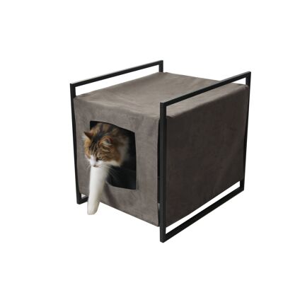 Design-Toilettenhaus aus Stoff - Taupe Ecru - Mit Katzentoilette