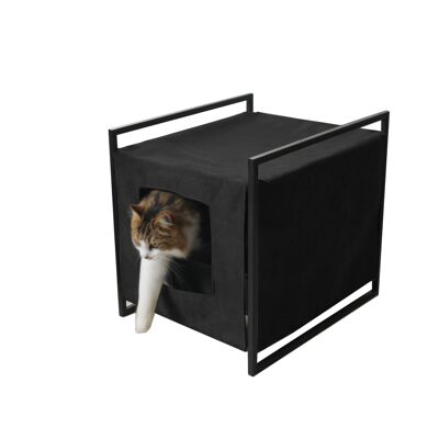 Design toilet house in fabric - Black Gray - With litter box