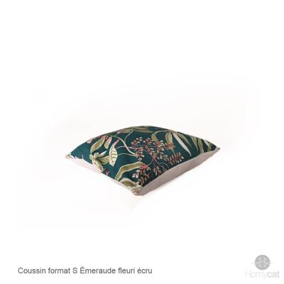 Cushion S 45x45 floral emerald for Cat basket or Decoration - Ecru floral emerald