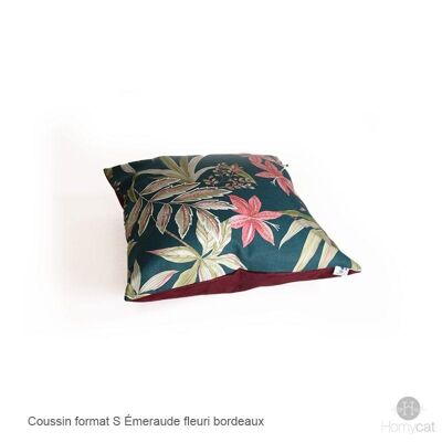 Cushion S 45x45 floral emerald for Cat basket or Decoration - Burgundy floral emerald