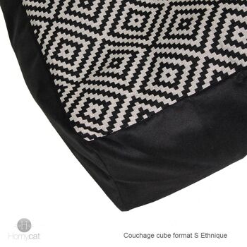 Cube Ethnique noir - S- 45x45x30cm - Couchage pouf chat design 2