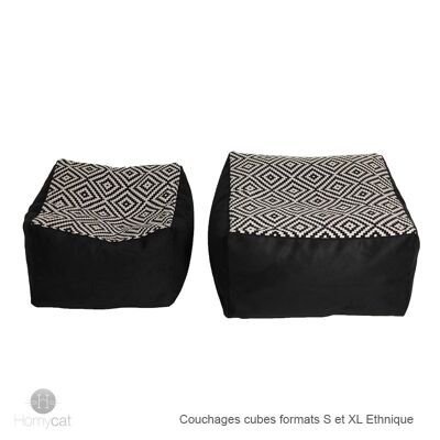 Cubo Etnico nero XL - 55x55x30cm - Poltrona a sacco per dormire a forma di gatto