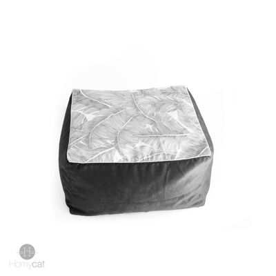 Cube Gris Plume XL - 55x55x30cm- Couchage pouf chat design