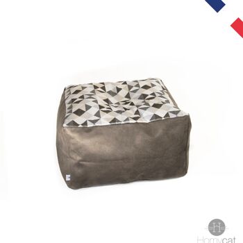 Couchage pouf chat tendance XL -55x55x30cm - Taupe triangles écru 3