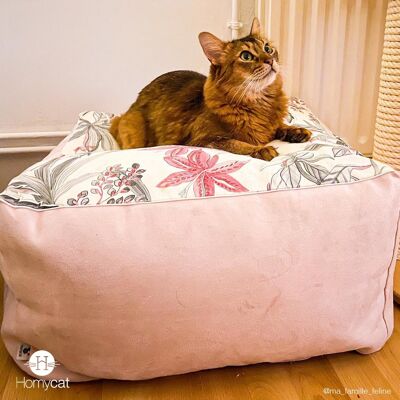 Cube Fleuri Rose - XL - Design cat beanbag bed 55x55x30cm