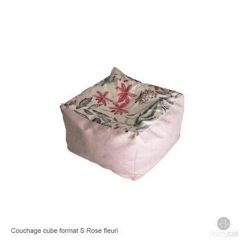 Cube Fleuri Rose - S  -45x45x30cm - Couchage pouf chat design 1