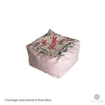 Cube Fleuri Rose - S  -45x45x30cm - Couchage pouf chat design